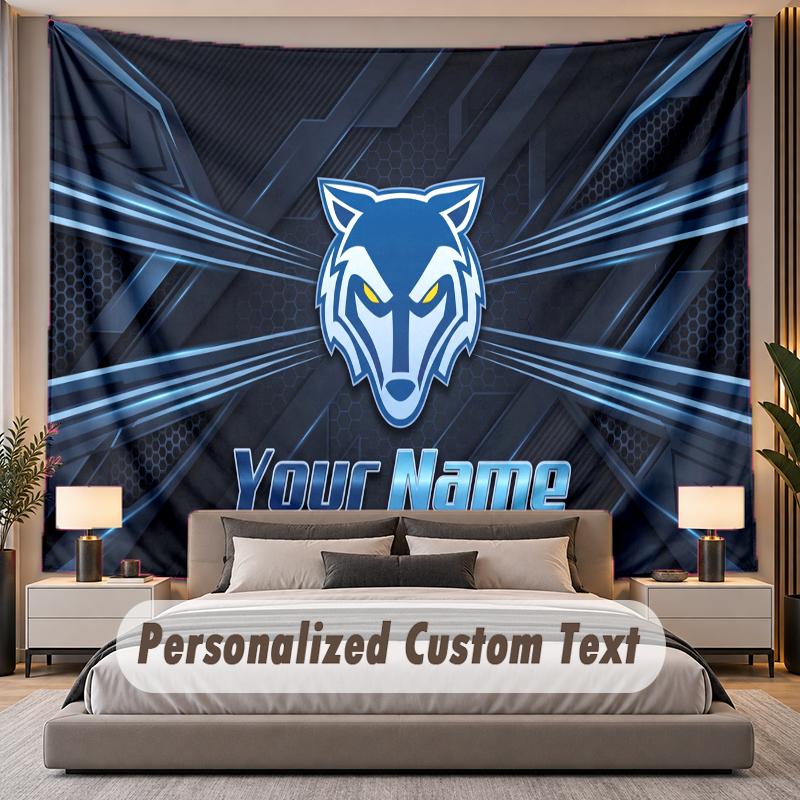 Custom Name Text Tapestry Warrington Wolves Personalized Polyester Wall Tapestry For Bedroom And Room