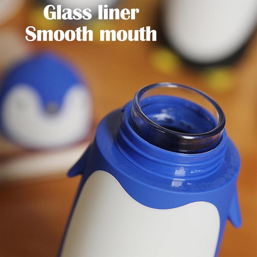 Penguin Water Bottle,300ml Cute Penguin Thermal Vacuum Insulated Water Bottle Leak Resistant Flip Cold for Home, Office(Black)