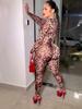 Leopard Print Zipper Jumpsuit - Trendy Euro-American Fashion for Women