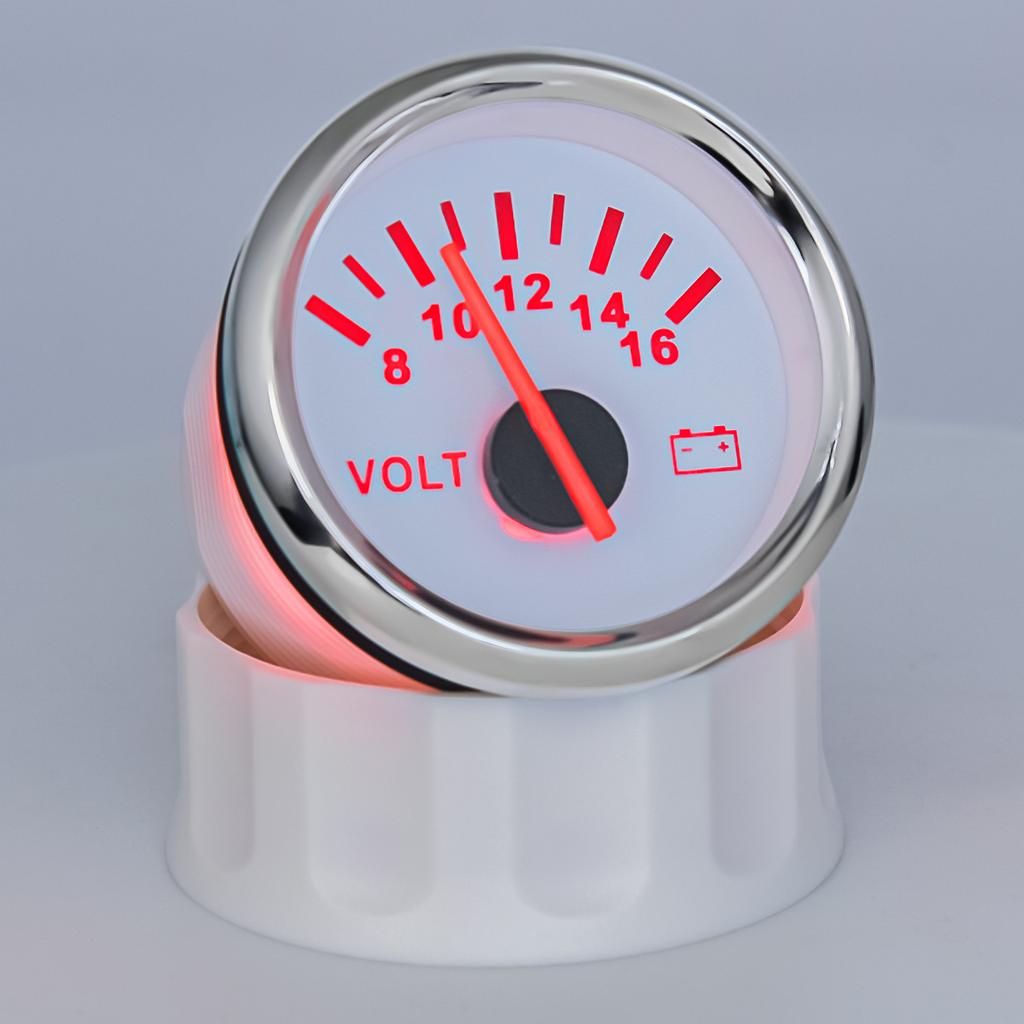 Универсальный вольтметр 52 мм, морской авто вольтметр 8-16 В, водонепроницаемый датчик для мотоцикла, автомобиля, лодки, автомобиля с красным