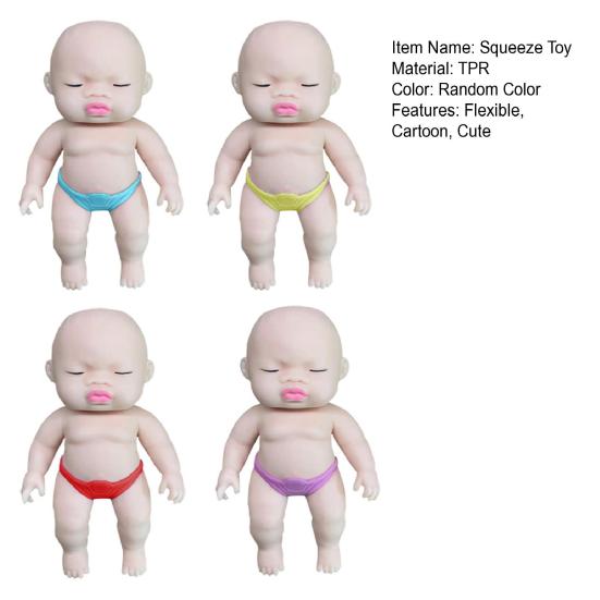 Simulation Human Baby Doll Squeeze Toy Flexible Tensile Rebound Cute Baby Doll Soft TPR Pinch Toy Anti-stress Vent Toys Cartoon Doll Squishes