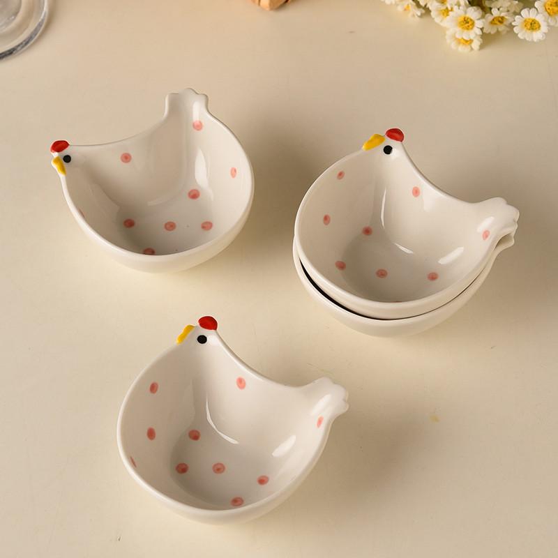 2pcs Ceramic Chicken Seasoning Dish, Household Storage Box, Mini Bowl