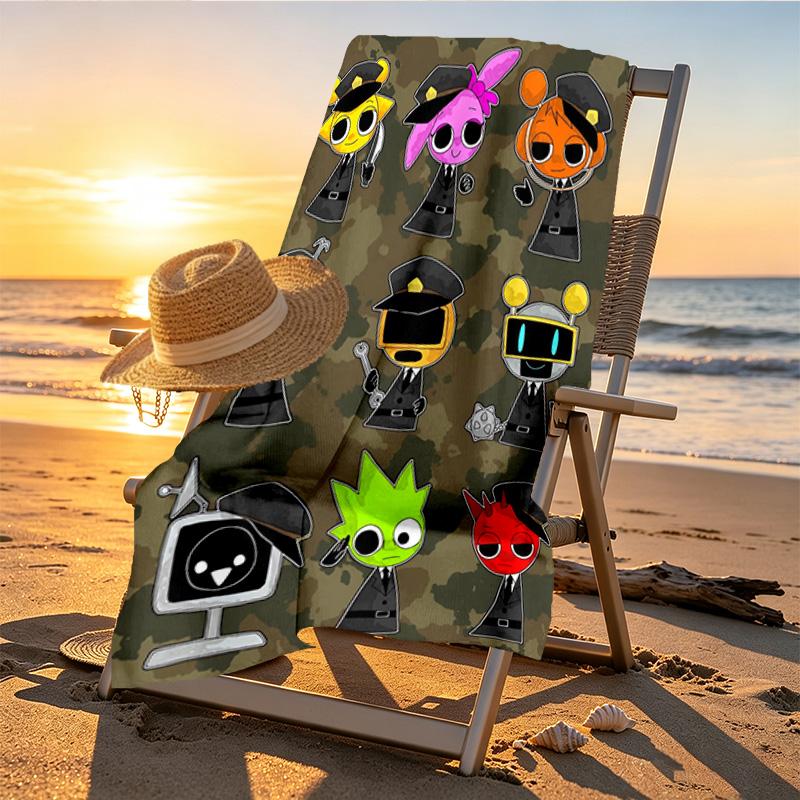 Sprunki Game Print Beach Towel Design, Soft, Lightweight. for Home Bathroom, Spa, Pool, Yoga, Surfing, Camping, Gift for Family, Friend
