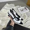 Designer Black White  Color Low Heeled Sandals Women Sexy Pointed Toe Slingbacks Chunky High Heels  Women Elegant Heels