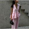 Cotton V-neck Sleeveless Top Women's Loose Vest Pants Set Solid Color Temperament Commut Two-piece Set Spring and Summer New