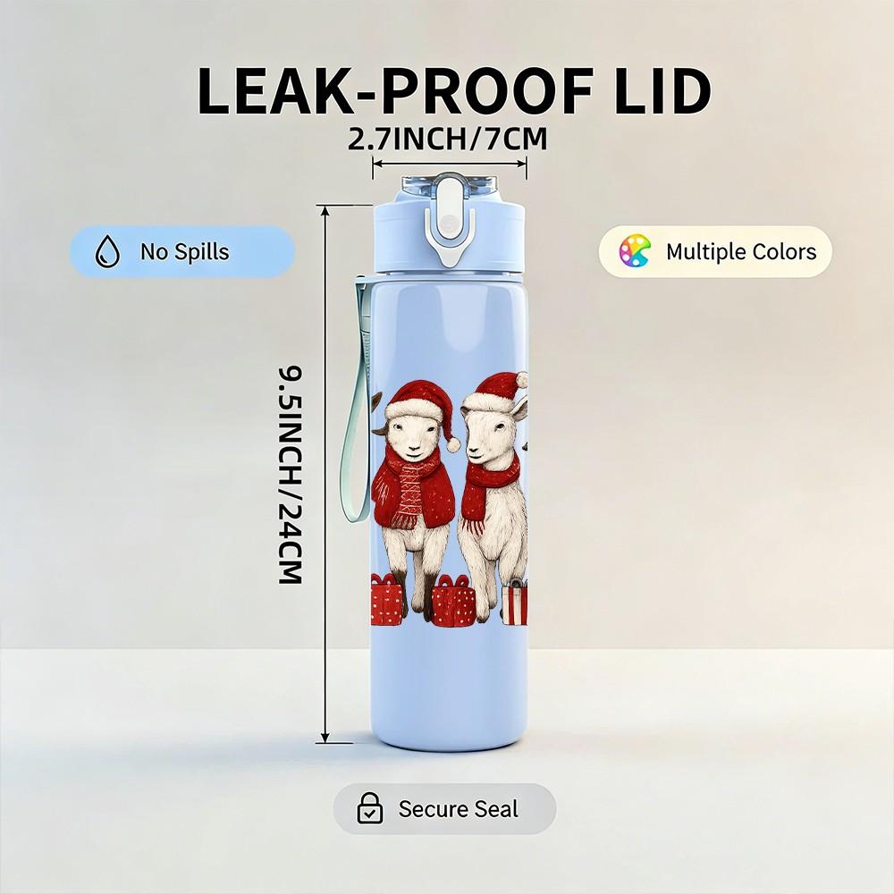 1PC Three Santa Reindeer Cartoon 750ml Color Plastic Sports Water Bottle Leakproof Flip Straw Lid Suitable for Sports Office Home Use