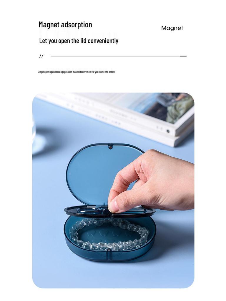 Двухслойный магнитный контейнер с зеркалом - Портативное хранилище для зубных протезов