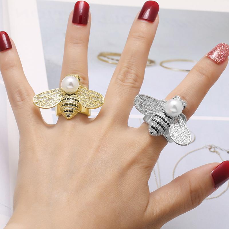 Простые кольца-заявления с пчелой для женщин, медные, с золотым покрытием, кольцо с открытым широким ободком в виде жука-насекомого, ювелирные изделия