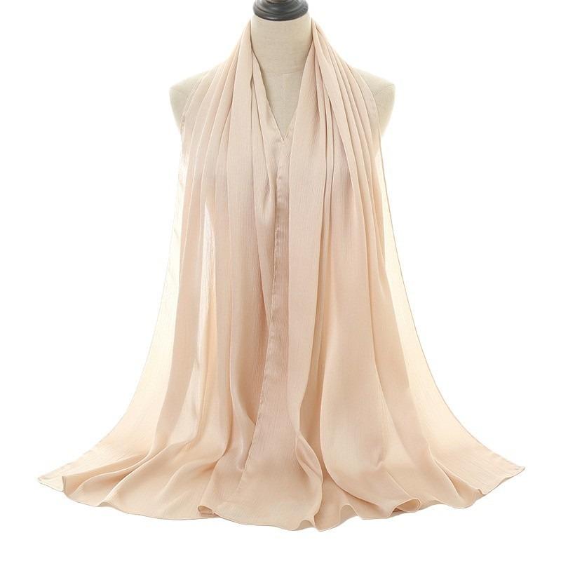 Hot-selling New Satin Smooth Crepe Natural Pleated Scarf Malaysia Indonesia Popular Ethnic Headscarf Women