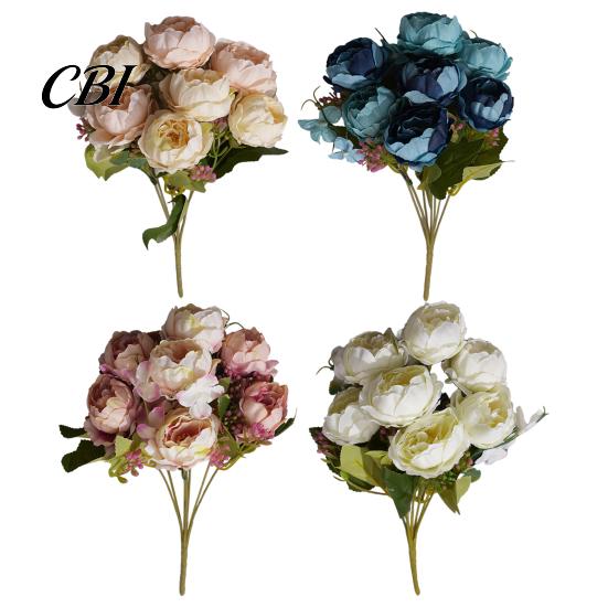 Silk Peony Bouquet 7 Heads Artificial Flowers, Vintage Fake Flower Arrangements Wedding Buds With Leaves Bouquets Decorations, Floral Table