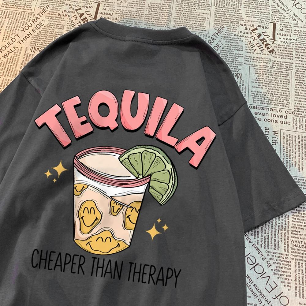 Tequila Cheaper Than Therapy Мужские топы Простота Свободная уличная одежда Творчество Футболки с круглым вырезом Футболка с круглым вырезом для женщин