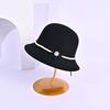 Premium Celebrity Style Dome Woolen Top Hat Pearl Flower Big Eaves Hat Children
