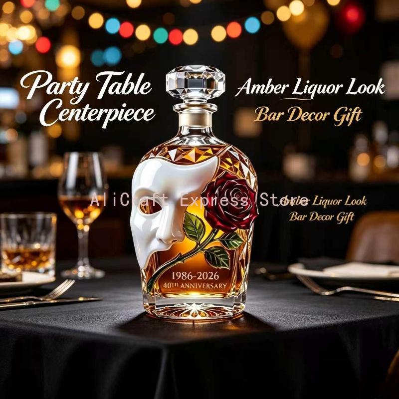 Phantom Mask Rose Crystal Glass Decanter 40th Anniversary Empty Bottle for Luxury Home Bar Liquor Storage Decor Gift