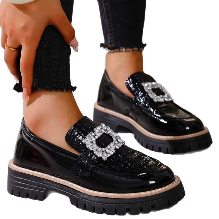 Платформенные маленькие кожаные туфли женские 2025 лето новая обувь на высоком каблуке в британском стиле, универсальные туфли, черные лоферы, одинарные туфли