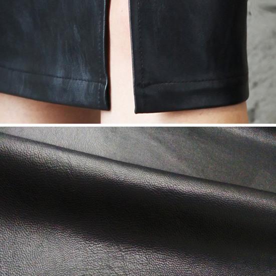 Женская юбка с высокой талией и разрезом сзади, искусственная кожа, миди-юбка, однотонная, облегающая бедра, черная юбка, праздничная одежда