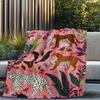 Pink Background Leopard Tropical Plant Flannel Throw Blanket Wild Animal Floral Print Soft Cozy Blanket Sofa Bedroom Decor