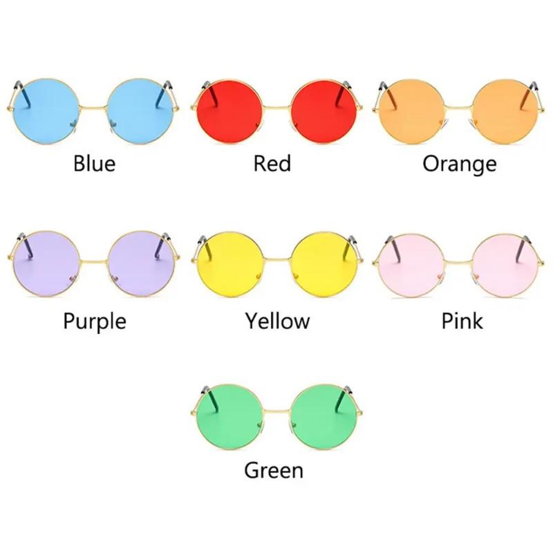 Модные Круглые Очки Диско Хиппи Женские Мужские Солнцезащитные Очки Металлические Очки для Вечеринки Танцевальной Вечеринки