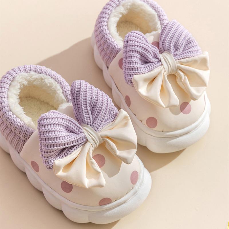 Зимние домашние туфли для девочек из хлопка на платформе, водонепроницаемая кожаная сумка с бантом, большая детская сумка и хлопковые тапочки из бархата