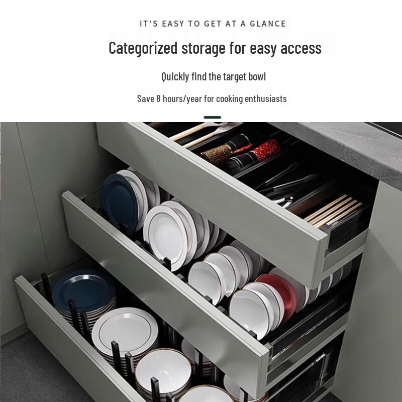 Yunshuang Кухонный органайзер для посуды с выдвижным ящиком из алюминиевого сплава - 46 см