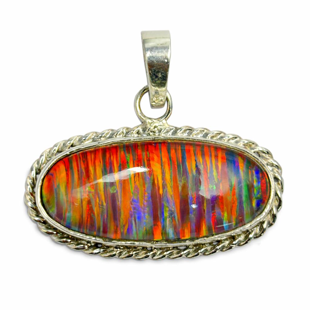 Natural Multicolor Opal 29 Ct 925 Sterling Silver Pendant Gift For Mom