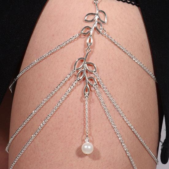 Цепочка на ногу с кисточкой в форме листа, эластичная лента, многослойная женская цепочка на бедро для вечеринок