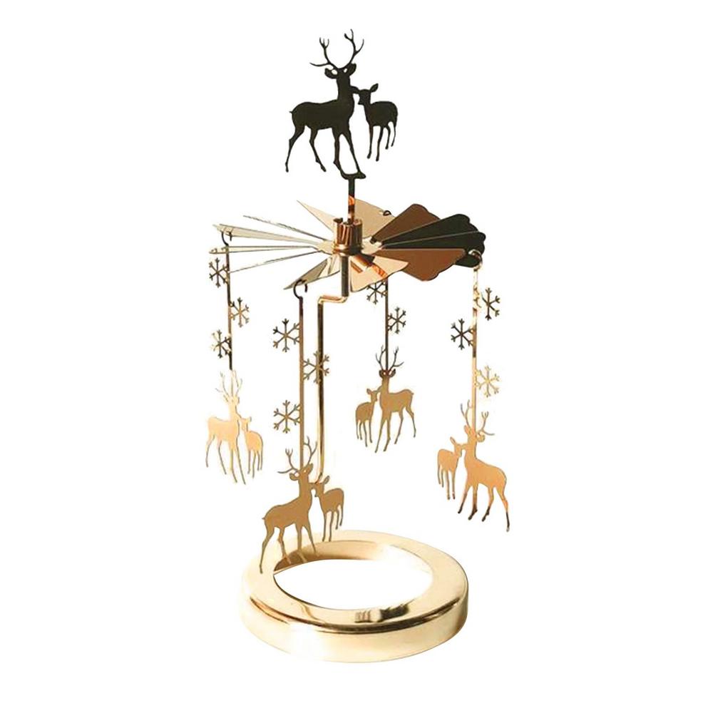 Gold Candlesticks Rotating Tray Christmas Romantic Rotation Spinning Carrousel Tea Light Candle Holder Dinner Wedding Bar Party