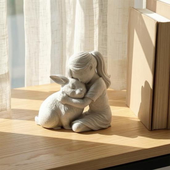 Фигурка Девочки и Кролика, 3D-печатная статуэтка Девочки, обнимающей Кролика, Маленькое Милое Животное, Украшение для Гостиной, Стола, Шкафа