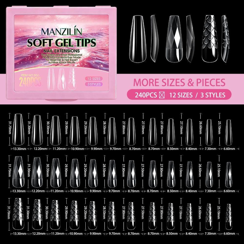 240pcs Shell/Almond Shape Press on Nails 12 Sizes French Nail Nail Art Mold Woman DIY Nail Art
