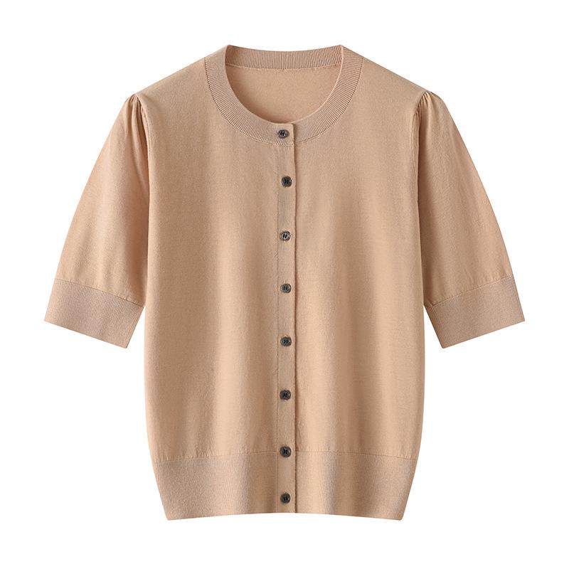 Spring/Summer Women's Silk-Like Round Neck 5-Point Sleeve Cardigan