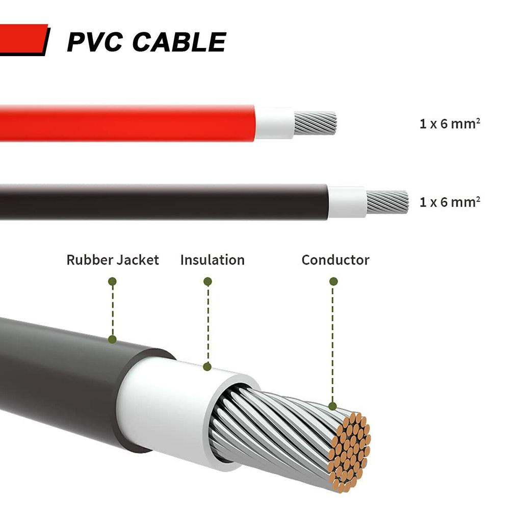 Удлинительный кабель для солнечной панели 10 AWG-6 мм2, медный провод, черный и красный с разъемом для солнечной батареи, солнечный фотоэлектрический кабель