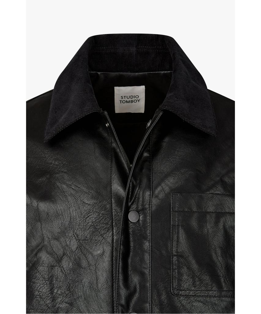 Studio Tomboy [Men] Corduroy Collar Synthetic Leather Jumper _Black_91M6361833