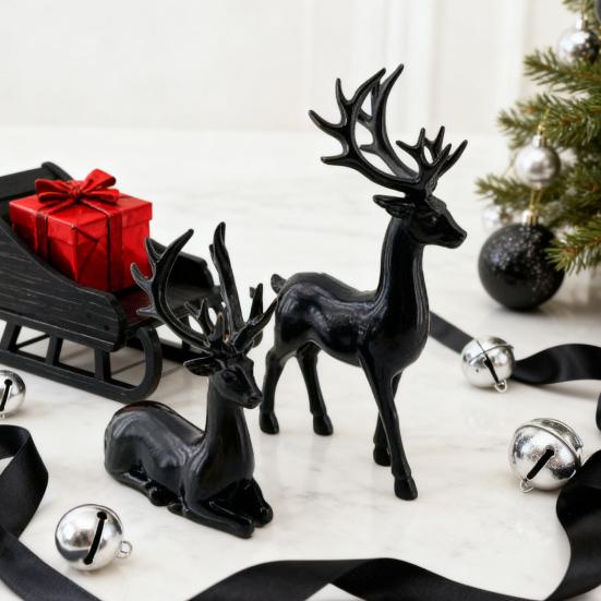2/4Pcs Christmas Reindeer Statue Standing Sitting Elk Silhouette Figurine Deer Sculpture Home Office Desktop