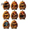 Halloween Cobweb Decorations Centerpiece Pumpkin, Wooden Pumpkin Ornament with Miniature Scenes, Rustic Detailed Scene Decor Skeleton for Farmhouse