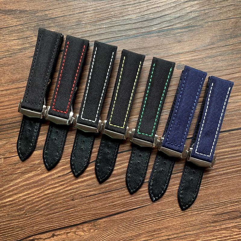 20 мм 22 мм черный, синий нейлоновый с кожаным ремешком для часов Omega AT150 Seamaster 300 600 Planet Ocean De Ville ремешок для часов