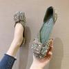 Women Ballet Flats Crystal Diamond Dress Flats Ladies Single Shoes Rhinestone Glitter Square Toe