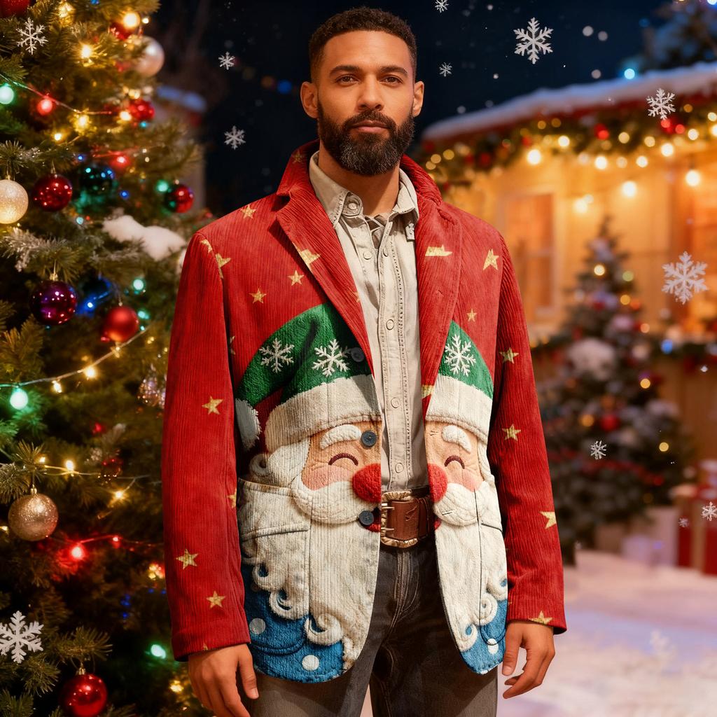 Мужской уродливый рождественский вельветовый теплый карманный пиджак-кардиган, мужской повседневный костюм