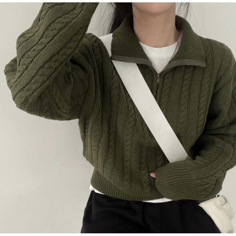 Южная Корея шикарный осенне-зимний толстый трикотажный топ женский ретро перекрученный полумолния ленивый короткий свитер пальто