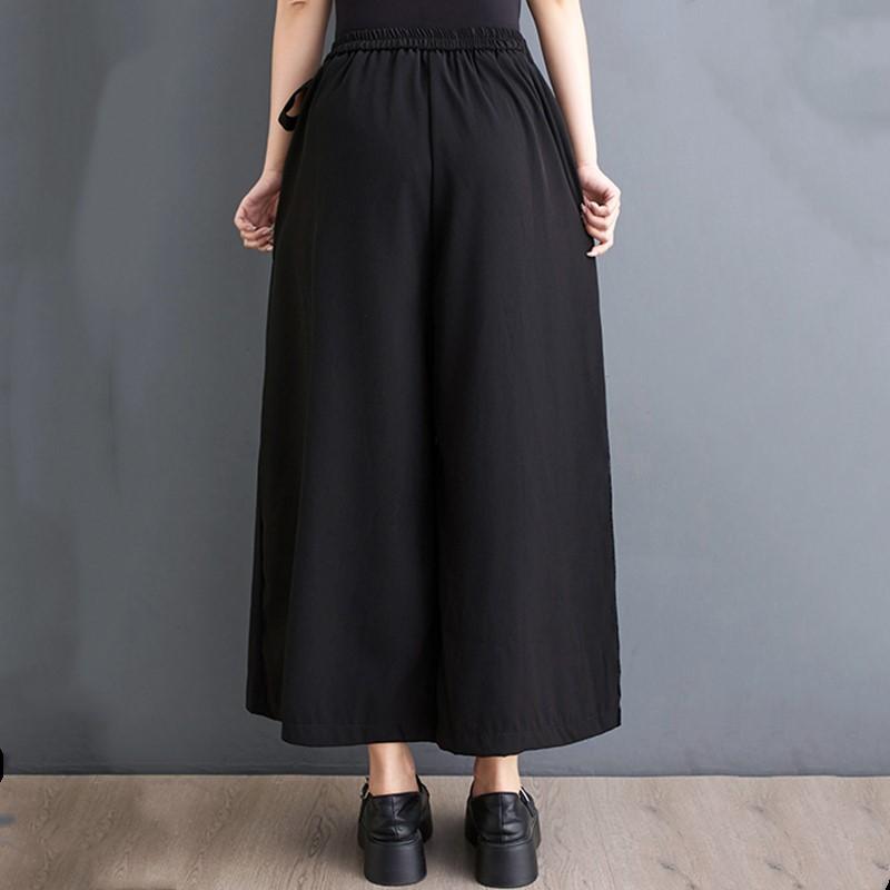 Black Plus Size Vintage Pleated High Waist Casual Loose Summer Wide Leg Pants Women Trousers
