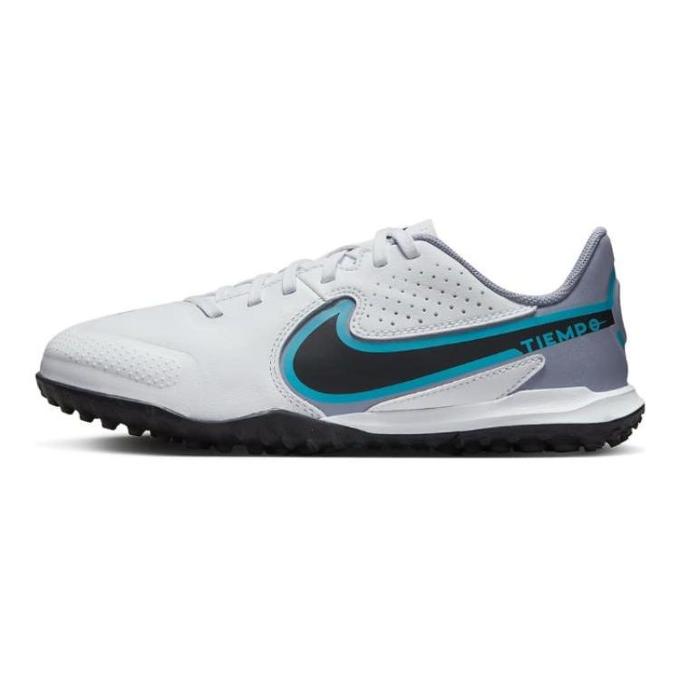 Nike Tiempo Legend 9 Jr Academy TF Обувь для футбола с низким верхом для искусственного газона, нескользящая, прочная, детские кроссовки, бело-сине-черные DA1328-146