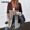 Autumn and Winter Women's Knitted Sweater Cardigan Fashion Long Sleeve Color Clash Long Sweater Cardigan