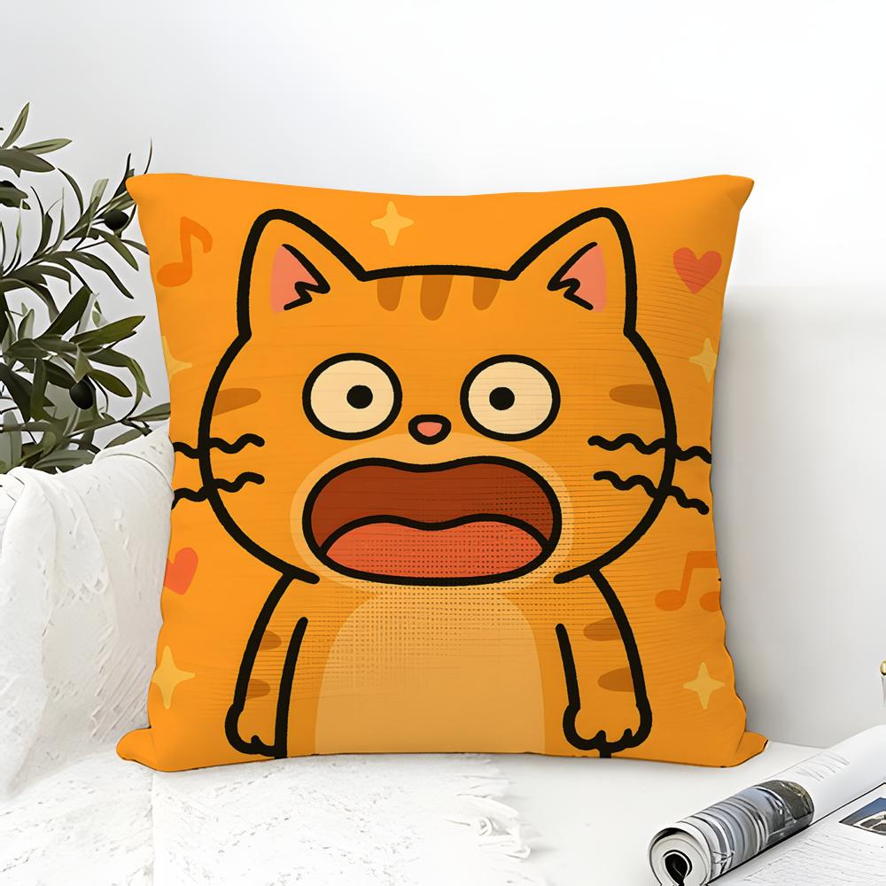 Funny And Silly Cat Pattern Pillow Case Cotton Linen Fabric Square Zipper Pillowcase Home Decorative Living Room