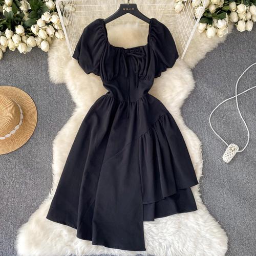 НОВОЕ женское платье с пышными рукавами и нерегулярной баской Vestido Elegante с квадратным воротником и оборками, модное корейское платье