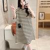 Women Short Sleeve Thin Cotton Nightgowns Female Summer Stripe Print Cartoon Homewear Young Girl Cute Nightdress Casual Loose Loungewear