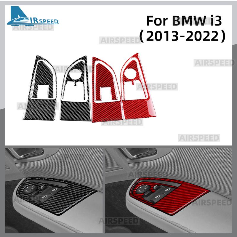 Real Soft Carbon Fiber LHD RHD For BMW i3 2013- 4pcs Car Door Window Lifter Switch Panel Sticker Interior Trim Accessories