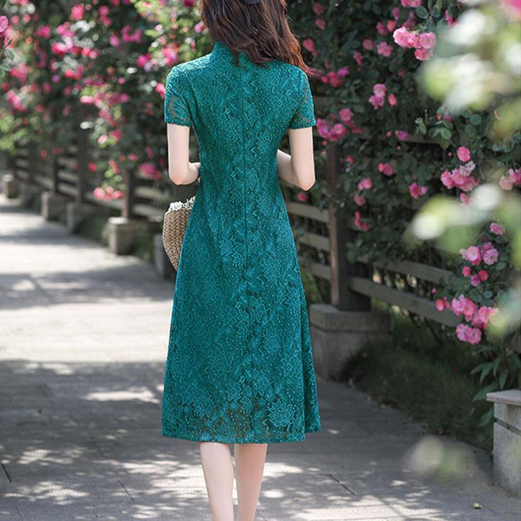 Кружевное повседневное платье Cheongsam средней длины Ao Dai, улучшенное тонкое платье в китайском стиле в стиле ретро