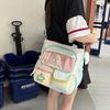 Contrast Color Student Shoulder Bag Girl's Large Capacity Crossbody Tote Bag