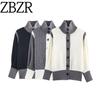 Za New Fall Women's Clothing 2025 Fashion Wind Stylish Fashion Color Contrast High Collar Loose Knitted Cardigan Top