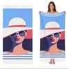 Large Fringed Beach Towel Quick Dry Sand Resistant Absorbent Printed Cotton Lounge Chair