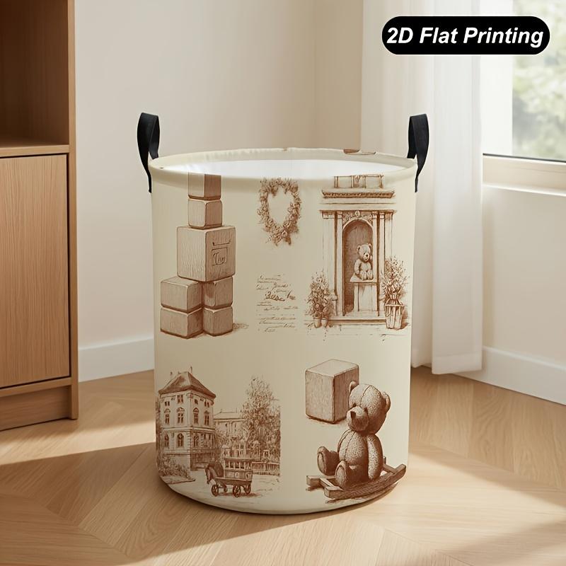 1pc, Vintage Teddy Laundry Basket, Circular Storage Basket Suitable for Family Organization, Minimalist Decoration, Basket Suitable for Clothes, Bathr