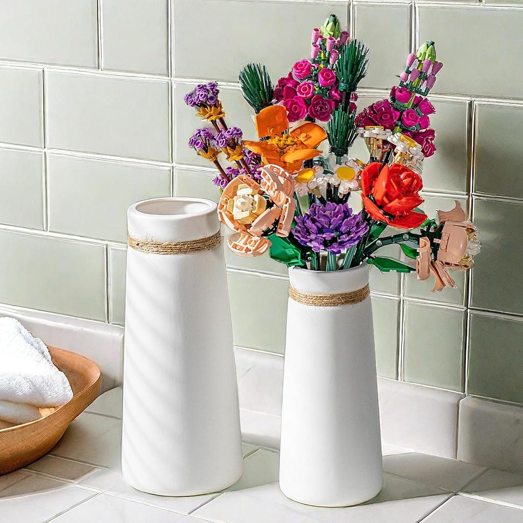 Белая керамическая цилиндрическая ваза, декоративная ваза в стиле скандинавского модерна в стиле бохо, керамические эстетические вазы для домашнего декора, вазы для цветов Lego, пампасная трава